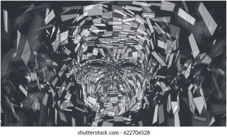Vector volumetric 3d head of man from polygons, abstract background. EPS10