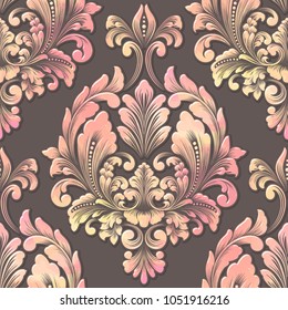 Vector volumetric damask seamless pattern element. Elegant luxury embossed texture with watercolor for wallpapers, backgrounds and page fill. 3D elements with shadows and highlights.