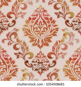 Vector volumetric damask seamless pattern element. Elegant luxury embossed texture with watercolor for wallpapers, backgrounds and page fill. 3D elements with shadows and highlights.
