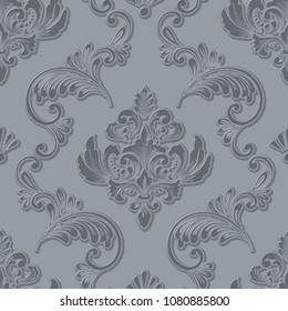 Vector volumetric damask seamless pattern element. Elegant luxury embossed texture for wallpapers, backgrounds and page fill. 3D elements with shadows and highlights.