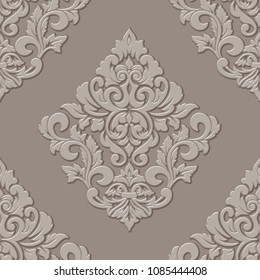 Vector volumetric damask seamless pattern element. Elegant luxury embossed texture for wallpapers, backgrounds and page fill. 3D elements with shadows and highlights.