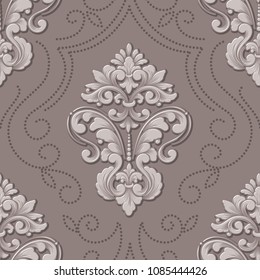 Vector volumetric damask seamless pattern element. Elegant luxury embossed texture for wallpapers, backgrounds and page fill. 3D elements with shadows and highlights.