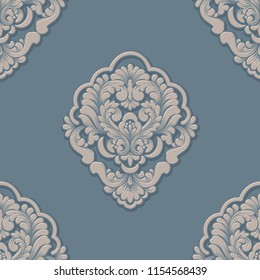 Vector volumetric damask seamless pattern element. Elegant luxury embossed texture for wallpapers, backgrounds and page fill. 3D elements with shadows and highlights