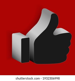 Vector volumetric illustration. Icon: thumbs up. Vector icon for social networks, website interface, icons for blog design.