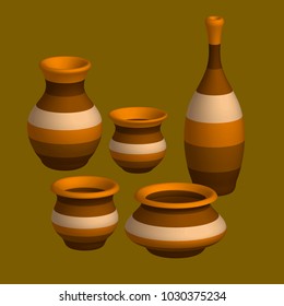 Vector volumetric image of clay pot for indoor flowers or interior decoration.