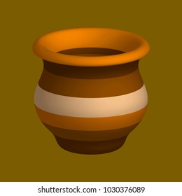 Vector volumetric image of a clay pot for indoor flowers or food storage.