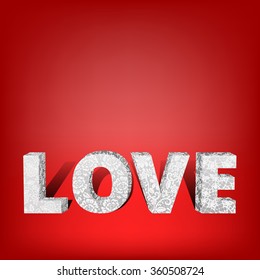 Vector volumetric lace word love, 3d letters on red background