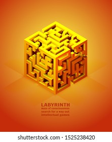 vector volumetric maze, search for solutions and yourself. mind games concept