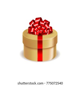 Vector volumetric realistic gift box with bow on a white background.
