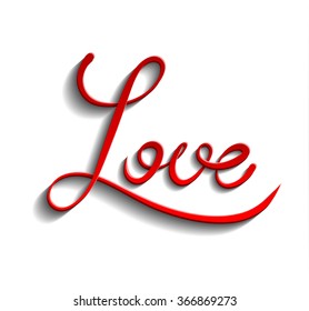 Vector volumetric red calligraphic word Love, 3d letters isolated on white