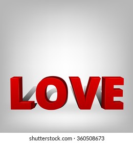 Vector volumetric red word Love, 3d letters on gray background