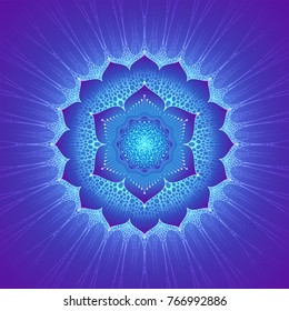 Vector volumetric sacred mandala with motif of cell structure and lotus. 