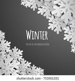 Vector volumetric snowflakes 3d, paper cut. Background for postcards, sites, wallpapers, posters, posters.