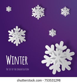 Vector volumetric snowflakes 3d, paper cut. Background for postcards, sites, wallpapers, posters, posters.