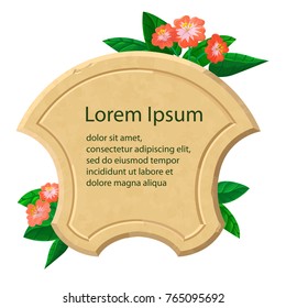 Vector volumetric stone bar with flovers template for text or picture panel