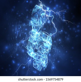 vector volumetric  treble clef symbol in a stormy sky and lightning strikes into it