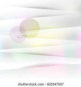 Vector volumetric white background of strips, with colored spots. Rainbow on a white background.