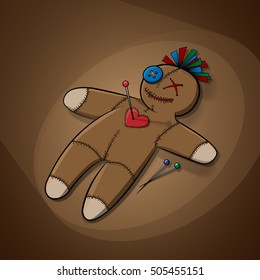 Vector voodoo doll with a pin sticking out of the hearts in the ray of light