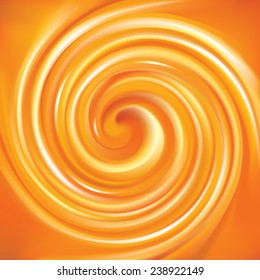 Vector vortex ripple backdrop with space for text. Beautiful curl fluid surface vivid hot terracotta color. Circle mix of pure fresh sweet carrot, apricot and lemon dessert syrup