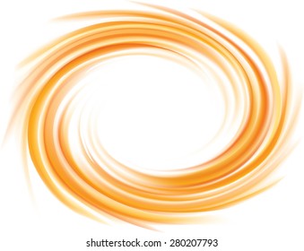 Vector vortex ripple backdrop with space for text. Beautiful curl fluid surface vivid hot terracotta color. Circle mix of pure fresh sweet carrot, apricot and lemon dessert syrup 
