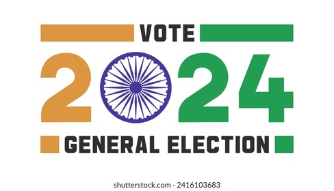 Vector Vote 2024 General Election text with '0' in '2024' as the Ashoka Chakra from the Indian flag, symbolizing India's 2024 general election