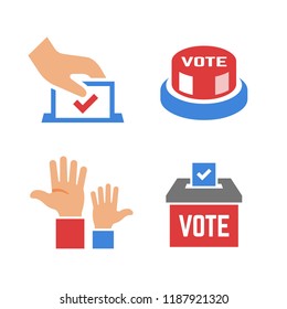 Vector vote color icon with voter hand, ballot box, click button, voting hands. Democracy election poll silhouette sign.