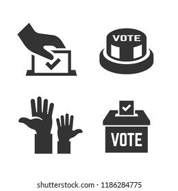 Vector vote icon with voter hand, ballot box, click button, voting hands. Democracy election poll silhouette symbol.