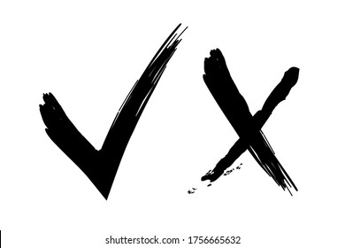 Vector voting marks set. Monochrome Knowledge assessment symbols. X and ok symbol signs. Original web icons. Grunge ink vector buttons for vote.