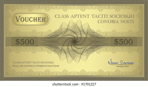 vector Voucher gold Guilloche coupon certificate template security spirograph