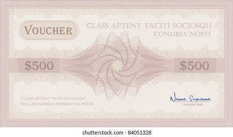 vector Voucher pink rose Guilloche coupon certificate template security spirograph
