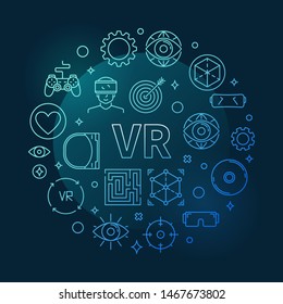 Vector VR concept round blue outline illustration on dark background