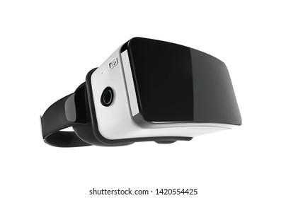 Vector VR glasses. Black and white virtual reality headset Isolated on white background. 3D vector Illustration.