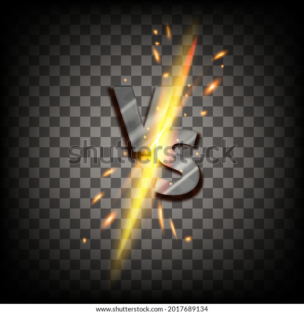 Vector VS fight game icon, versus battle duel\
logo, iron letters, sparkling fire on transparent background. Sport\
competition abstract sign, challenge symbol, energy clash. VS\
championship concept