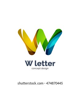 Logotipo de letra Vector W, diseño geométrico elegante y abstracto moderno, efecto luminoso brillante. Creado con ondas fluidas