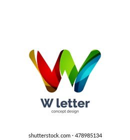 Logotipo de letra Vector W, diseño geométrico elegante y abstracto moderno, efecto luminoso brillante. Creado con ondas fluidas