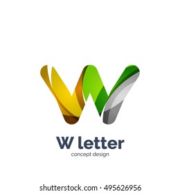 Vector W letter logo, modern abstract geometric elegant design, shiny light effect. Created with flowing waves