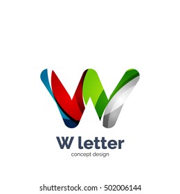 Vector W letter logo, modern abstract geometric elegant design, shiny light effect. Created with flowing waves