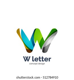 Vector W letter logo, modern abstract geometric elegant design, shiny light effect. Created with flowing waves
