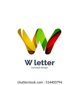 Vector W letter logo, modern abstract geometric elegant design, shiny light effect. Created with flowing waves