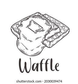 Vector of waffle with butter hand drawn sketch style. Drawing element design. Used for menu, poster, banner, label, logo or printed t-shirts, etc.