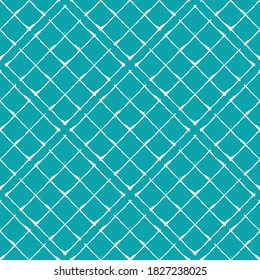 Vector waffle fabric effect seamless pattern background.Aqua blue and white diagonal cotton fiber style backdrop.Woven linen cloth grid design. Modern burlap geometric all over print for packaging