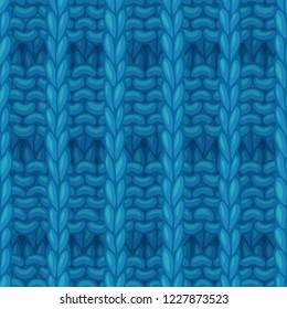 Vector Waffle Stitch Pattern. Hand-drawn blue jersey cloth boundless background. High detailed woolen hand-knitted fabric material.