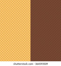 Vector Waffles Seamless Patterns. Food Background. Crispy Wafers Texture.