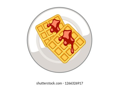 Vector waffles topped with strawberries in a plate on the White Background