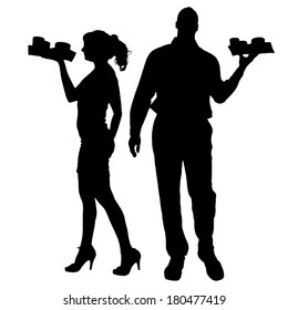 Vector waiter silhouette on a white background. 
