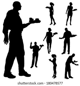 Vector waiter silhouette on a white background. 