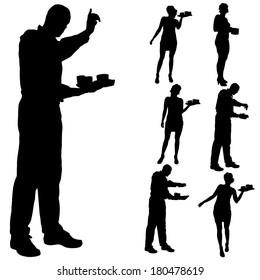 Vector waiter silhouette on a white background. 