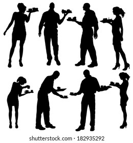Vector waiter silhouette on a white background. 