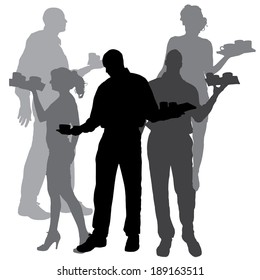 Vector waiter silhouette on a white background. 
