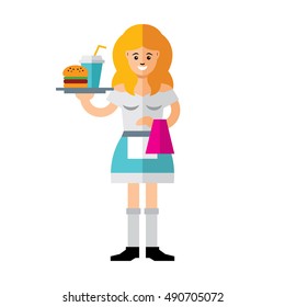 Vector Waitress. Flat style colorful Cartoon illustration.